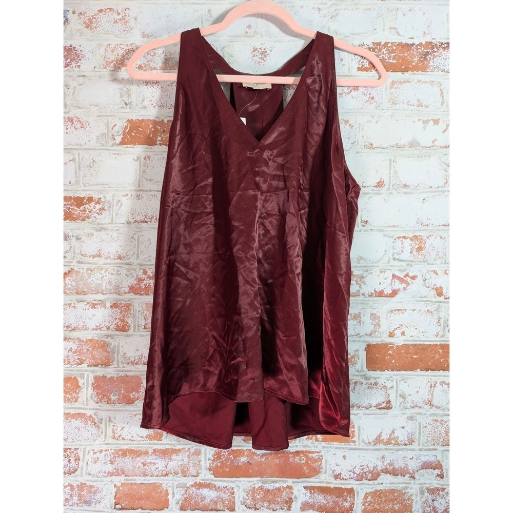 Loft Outlet Satin Tank Top Women Large Burgundy V-Neck T-Back Blouse